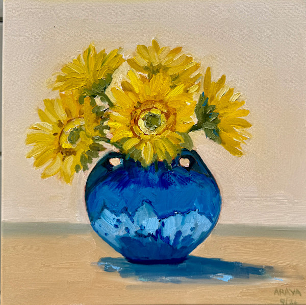 Sunflowers in blue vase by ARAYA BERGSTEIN, Image 1.