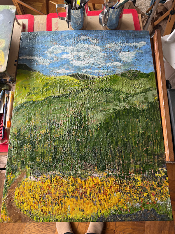 In Progress:  Golden Rod & Green Mountains by Lisa Blonder, Image 1.