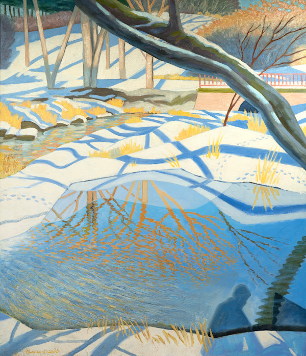 Yellow Trees Reflected in Blue Water by James Burpee
