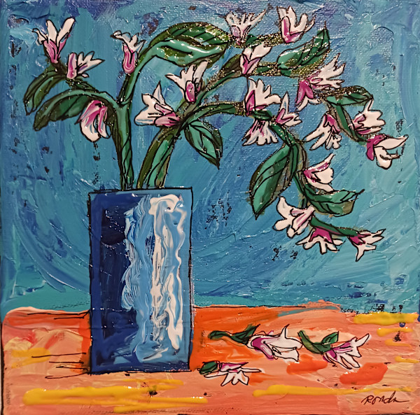Petite Fleurs: Flowers in Blue Vase by Ronda Richley