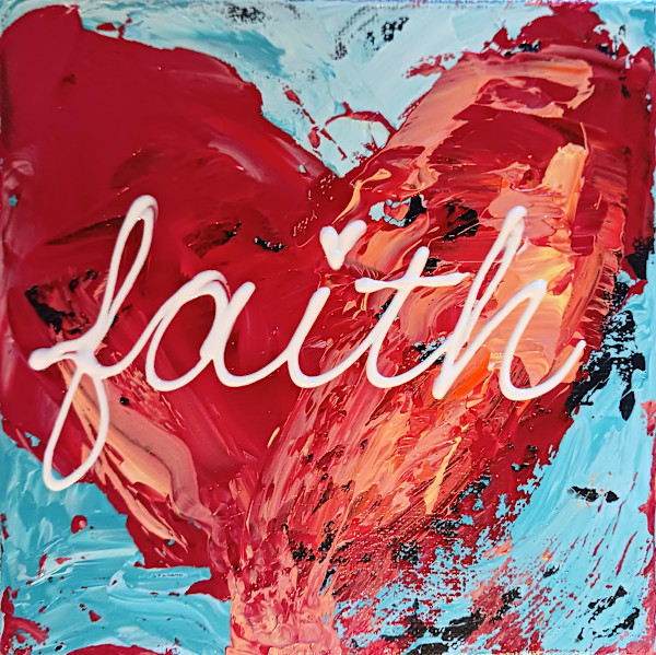 Faith red on blue by Ronda Richley