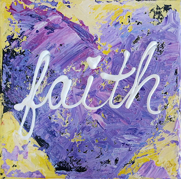 Faith purple on yellow 6 by Ronda Richley