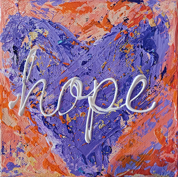 Hope purple on orange 6x6 by Ronda Richley