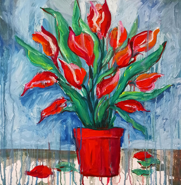 Expressive Red Tulips by Ronda Richley