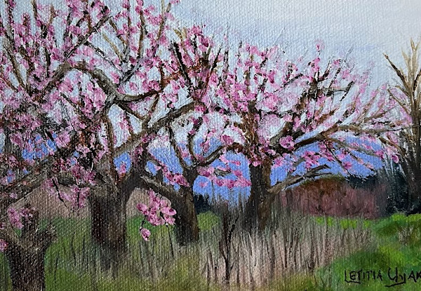 Peach Blossoms and Mountains by Letitia Uyak, Image 1.