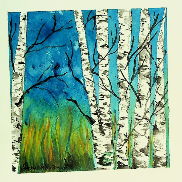 Sold Birches at Dusk by Lynn Cote, Image 1.