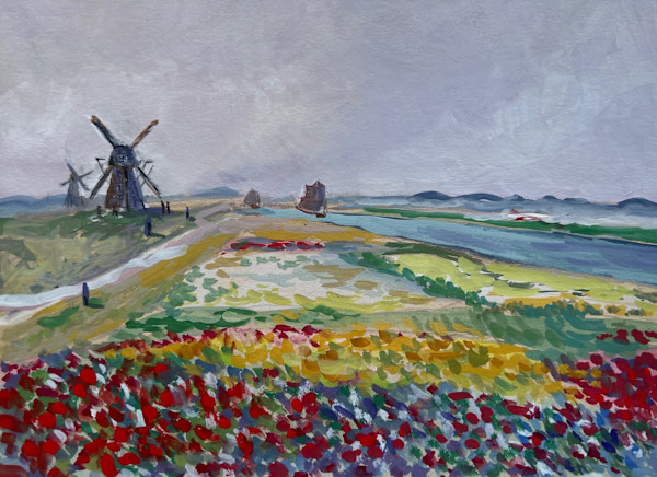 After Monet’s “Tulip Fields with the Rijnsburg Windmill” 1886 by Susan Lynne Peters, Image 1.