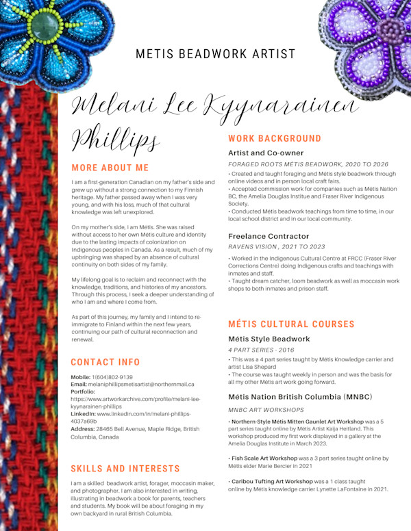 CV by Melani Lee Kyynarainen Phillips, Image 1.
