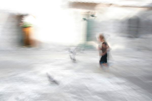 Girl chasing pigeons by Sonja Wrethman Behrens, Image 1.