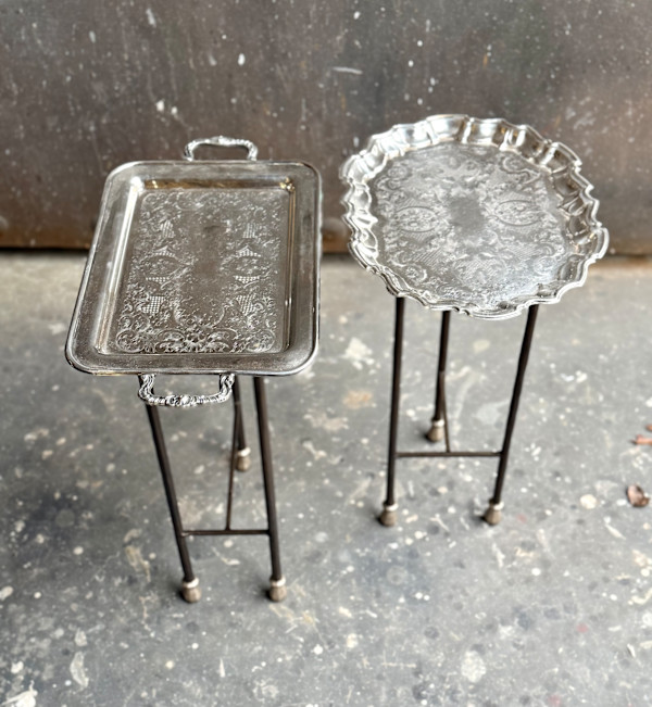 silver tray end table, Image 1.