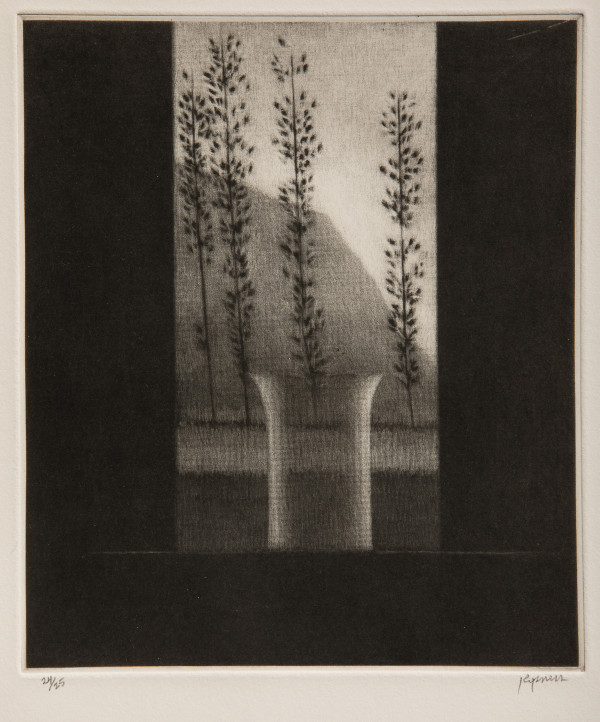 Window w/vase and four trees by Robert Kipniss