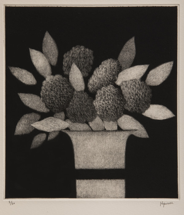 Vase w/leaves and flowers by Robert Kipniss