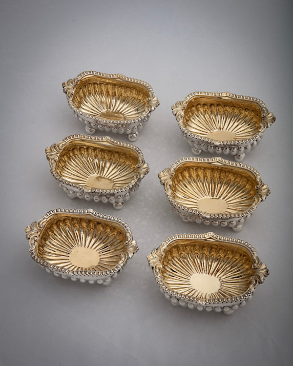 Untitled (6 Heavy English Sterling Silver Salt Cellars) by Artist Unknown
