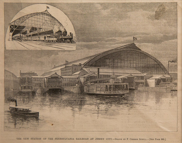 New Station of the Pennsylvania Railroad at Jersey City from Harper's Weekly by Frank Cresson Schell