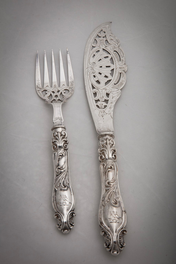 Untitled (Silver Fish Servers) by Artist Unknown