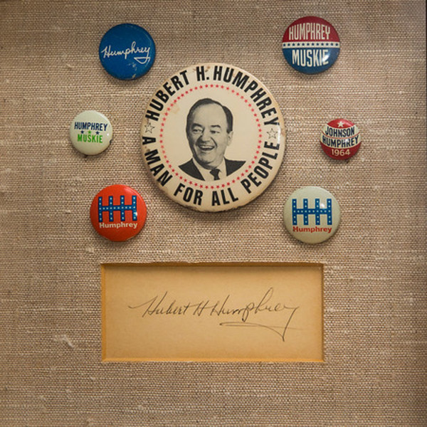 Untitled (Hubert H. Humphrey autograph with campaign buttons)