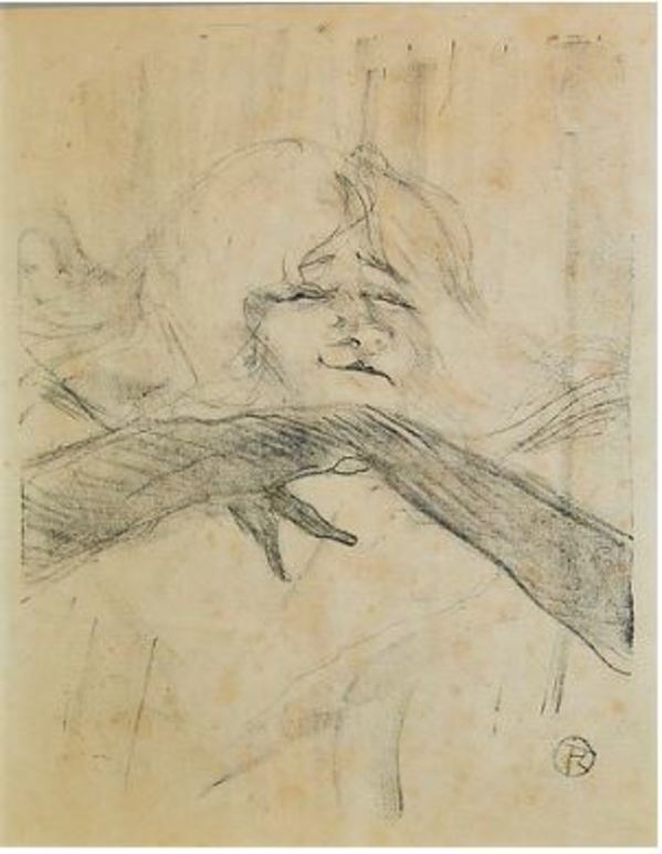 Yvette Guilbert, Linger Longer, Loo (Yvette with chin on black gloves) by Henri de Toulouse-Lautrec