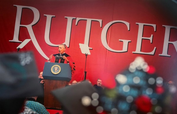 Untitled (President Obama speaking at Rutgers) by Roy Groething