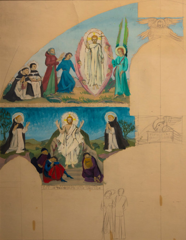 Untitled (Left Panel--Gouache and Pencil Sketch for Church Interior) by Constance Mary Rowe also known as Sister Mary of the  Compassion, O.P.