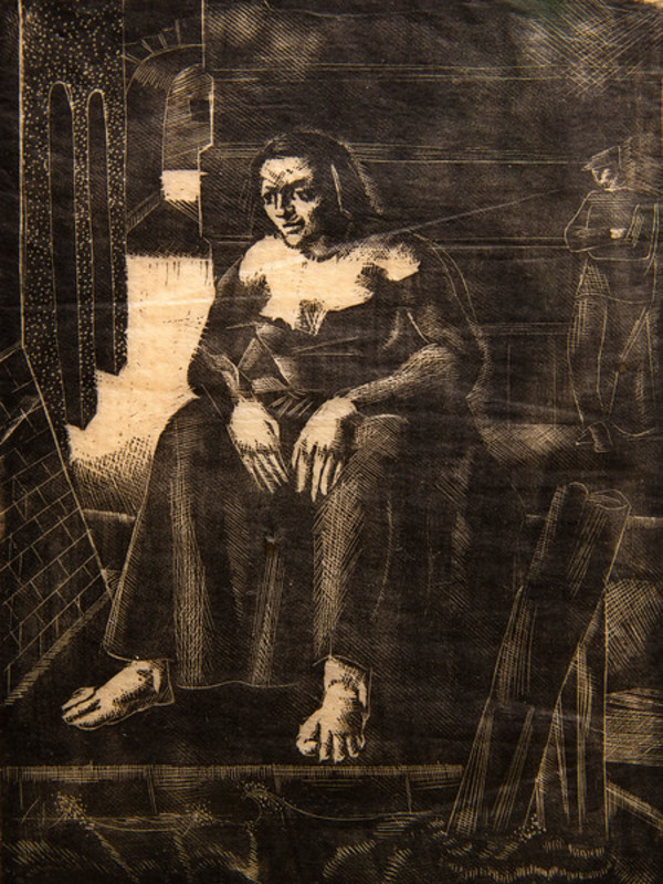 Untitled (Seated Woman in Long Dress, Standing Man in Background Right 2) by Constance Mary Rowe also known as Sister Mary of the  Compassion, O.P.