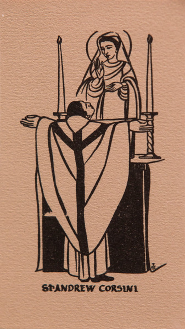 Untitled (Holy Cards--Saint Andrew Corsini) by Constance Mary Rowe also known as Sister Mary of the  Compassion, O.P.