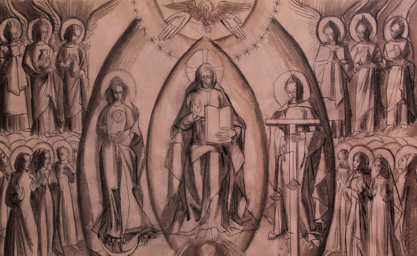 Untitled (Sketch of Jesus and Angels) by Constance Mary Rowe also known as Sister Mary of the  Compassion, O.P.