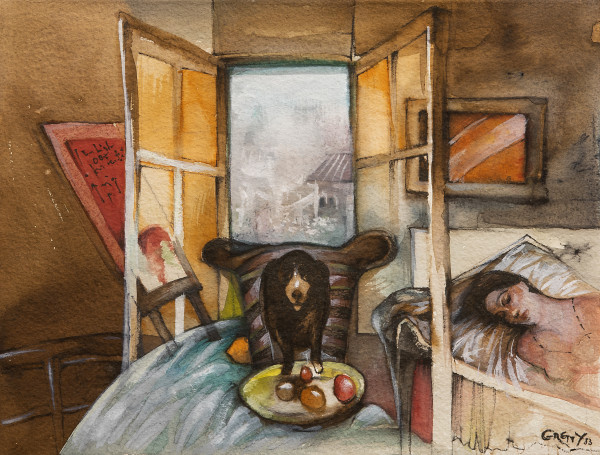 Untitled (Dreaming, Dog, and Apple) by Gretty Rubenstein-Rotman