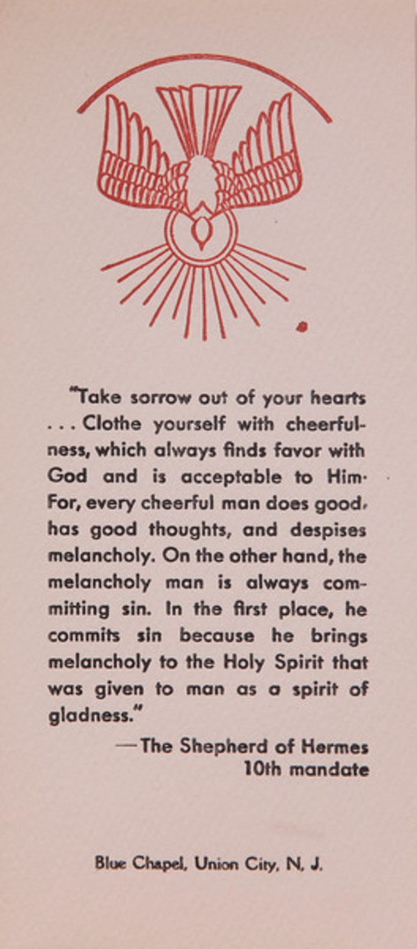 Untitled (Holy Cards--"Take sorrow out of your hearts...") by Constance Mary Rowe also known as Sister Mary of the  Compassion, O.P.