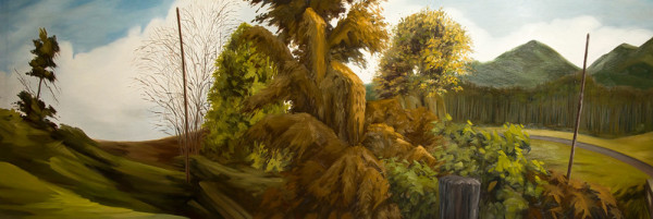 Gold Brown Kudzu, Tree and Mountains by Anne Q. McKeown