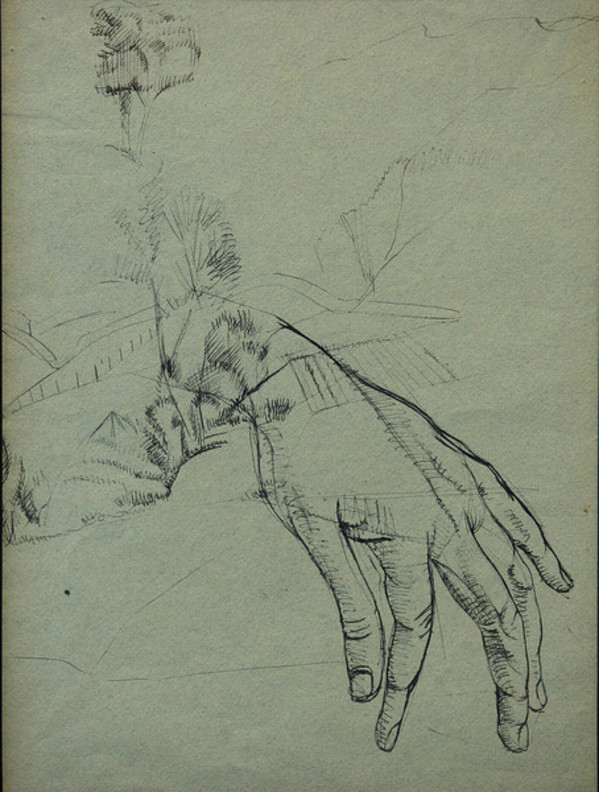 Untitled (Study of Hand and Landscape) by Constance Mary Rowe also known as Sister Mary of the  Compassion, O.P.