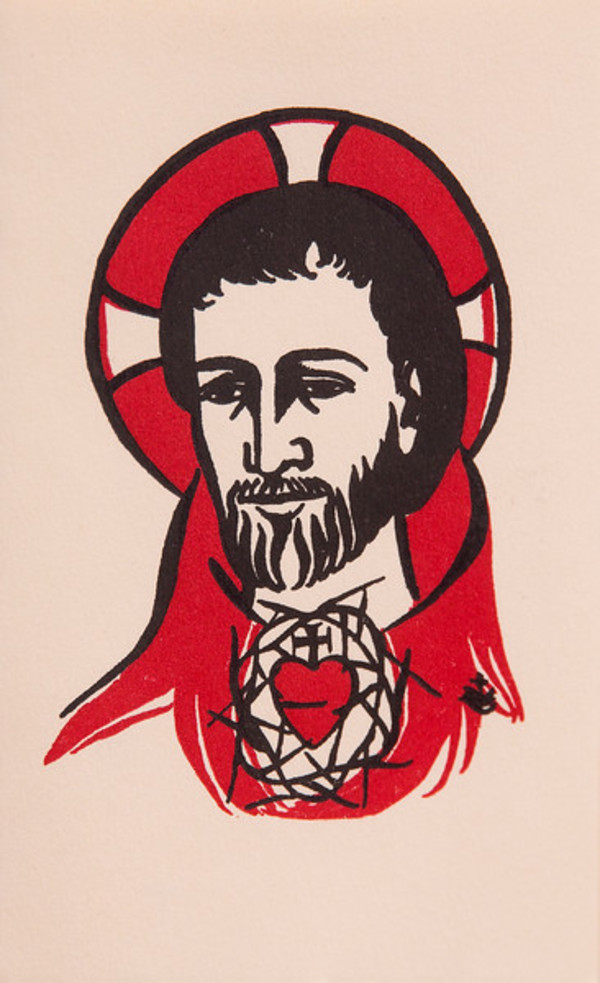 Untitled (Holy Cards--Black Ink Head of Jesus with Red Heart and Halo) by Constance Mary Rowe also known as Sister Mary of the  Compassion, O.P.
