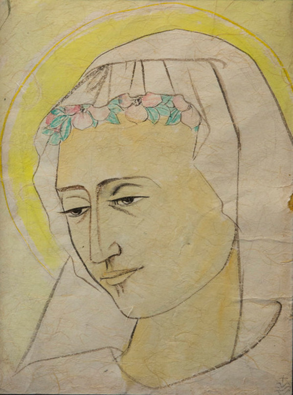 Untitled (Lady with Headdress and Halo) by Constance Mary Rowe also known as Sister Mary of the  Compassion, O.P.