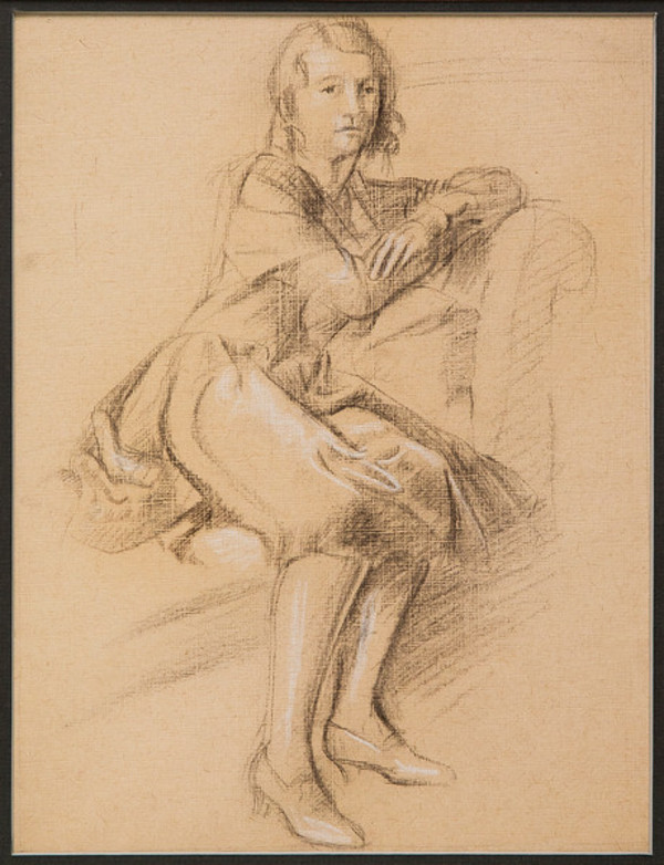 Untitled (Drawing of Seated Woman on Sofa) by Constance Mary Rowe also known as Sister Mary of the  Compassion, O.P.