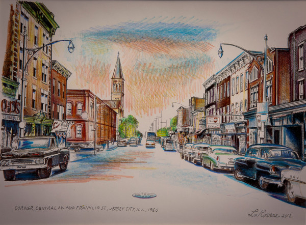 Corner, Central Ave, and Franklin St. Jersey City, NJ 1960 by Richard La Rovere