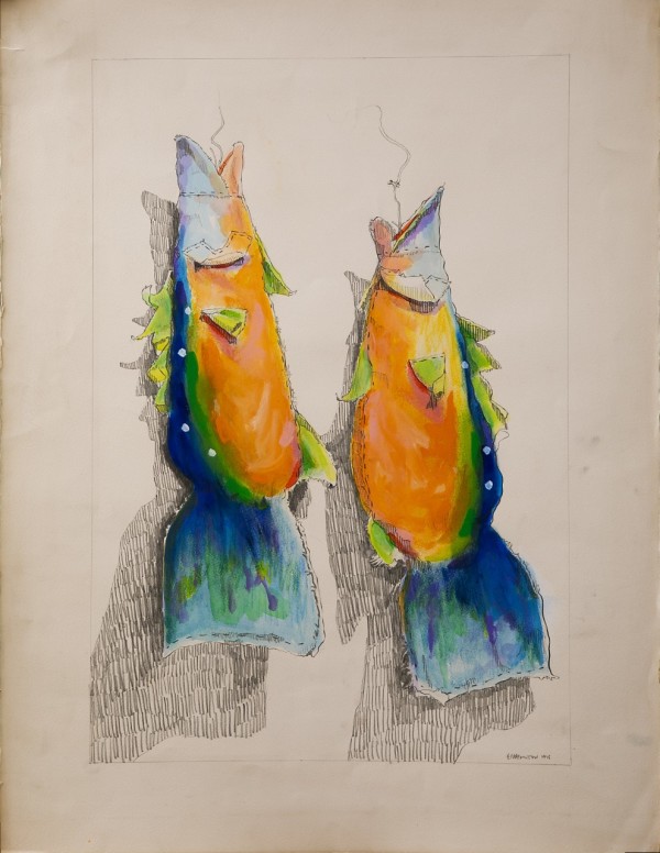 Colored Sketch Two Fish on Line by Eugene Hamilton