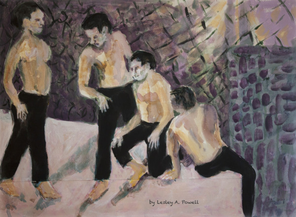 Four Men on Pink Floor by Lesley A. Powell 