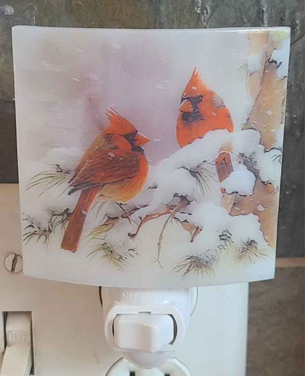 Nightlight-Red Cardinals in Snow by Kathy Kollenburn