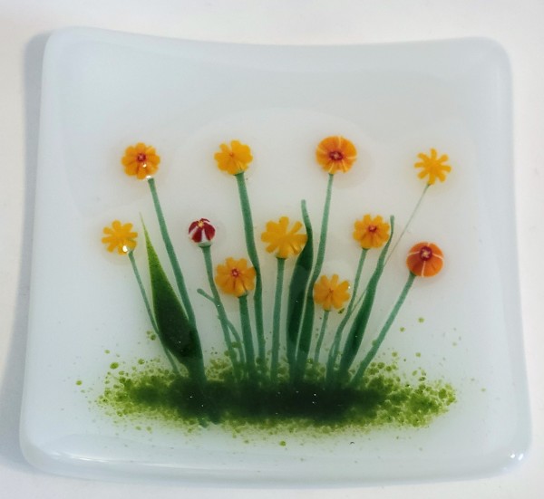 Plate with Marigolds on White
