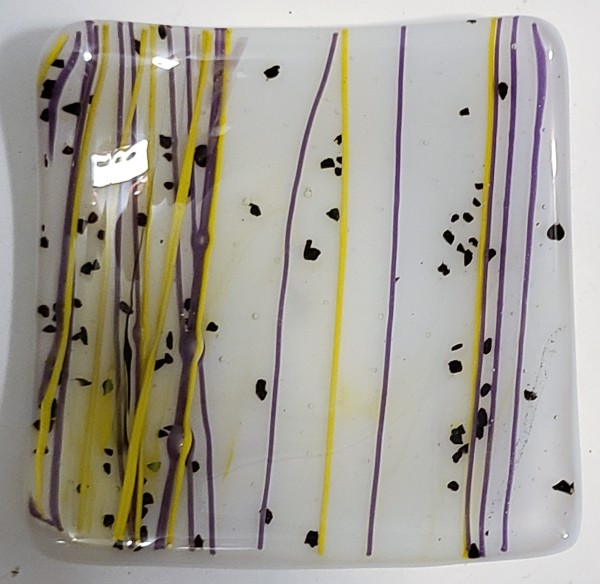 Small Plate-Yellow, Purple Stinger with Black Frit on White by Kathy Kollenburn