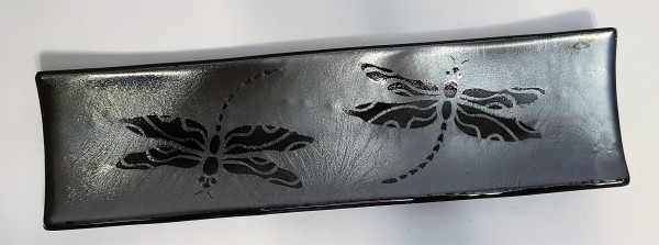 Long Tray-Dragonflies on Silver Irid by Kathy Kollenburn