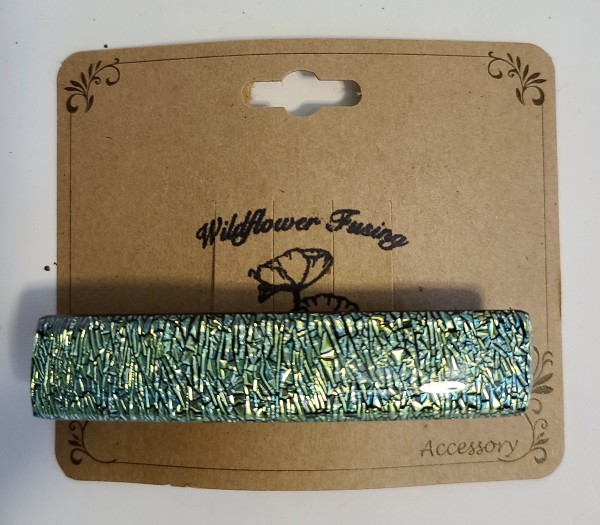 Barrette-Gold/Turquoise Crinkle Dichroic