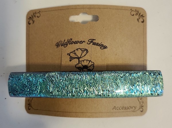 Barrette-Gold/Turquoise Crinkle Dichroic