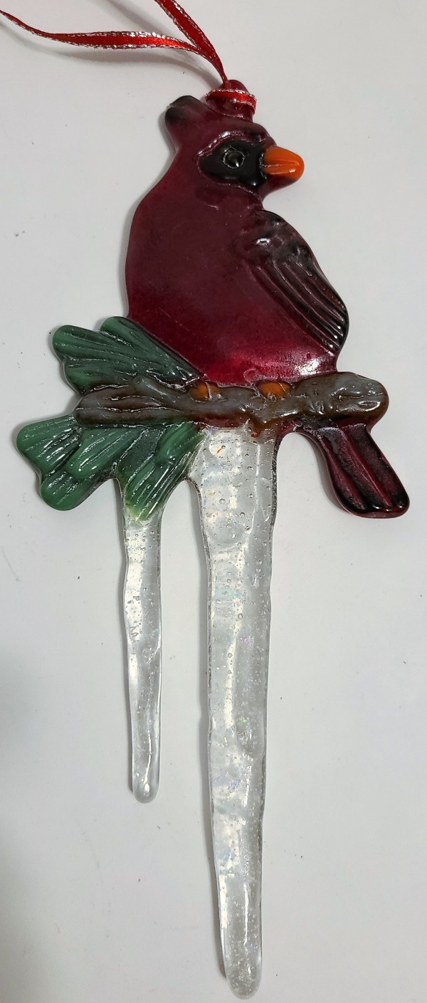 Red Cardinal Icicle Ornament, Double Icicles