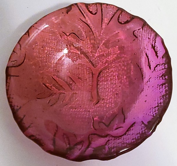 Small Bowl-Ruby Red Tint with Leaf Imprint