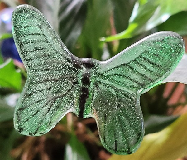 Plant Pick--Butterfly, Green with black accents by Kathy Kollenburn