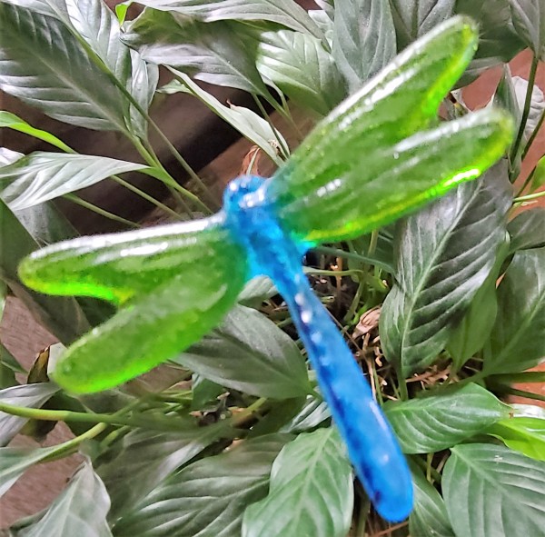 Plant Pick--Dragonfly, Small, Turquoise with Spring Green Wings by Kathy Kollenburn