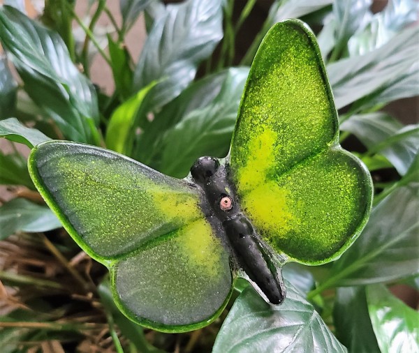 Plant Pick-Large Green & Yellow Butterfly