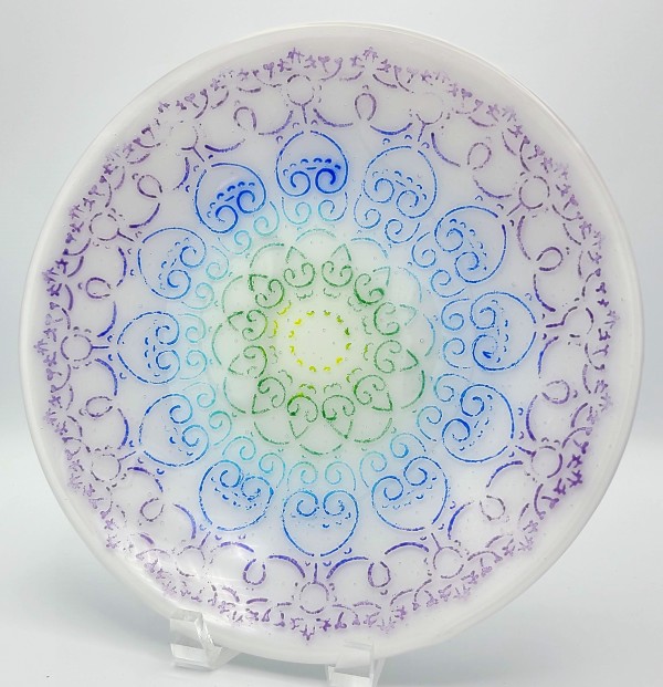 Bowl, Large White with Mandala Pattern by Kathy Kollenburn