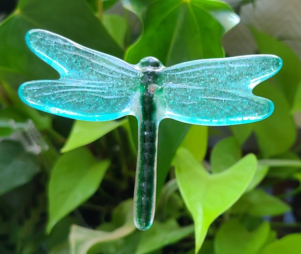 Plant Pick-Dragonfly, Small, Green with Lt Aqua Wings