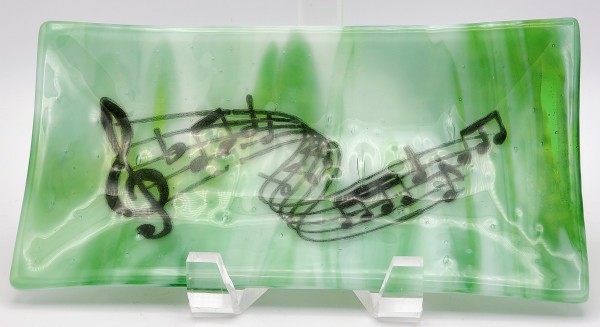 Tray Dish with Music Notes, Green/White Streaky by Kathy Kollenburn